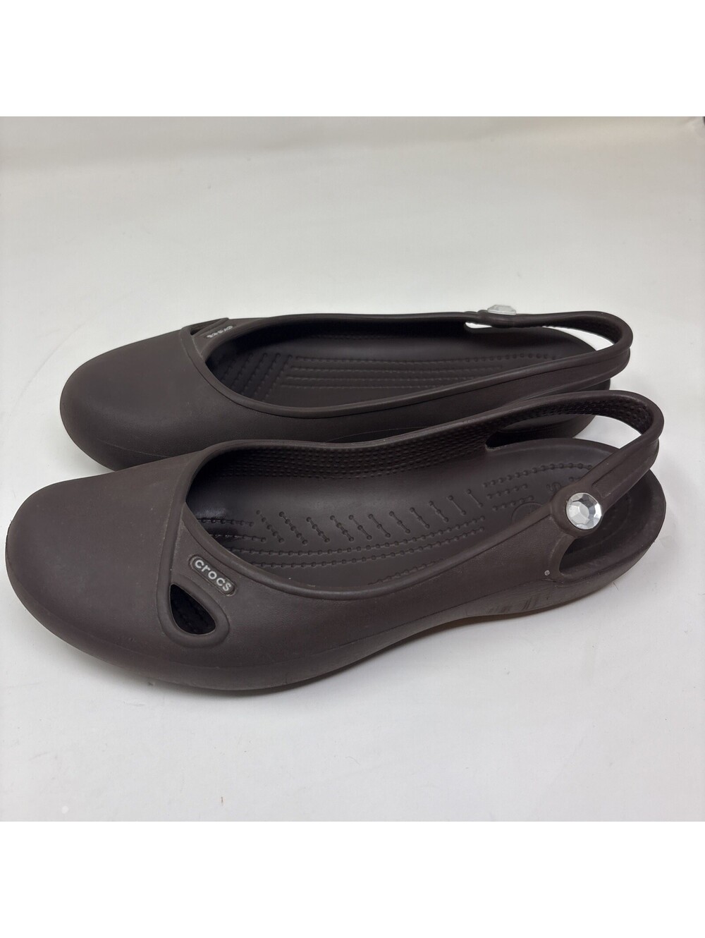 Crocs Olivia Ballet Flats Women's Size 9 Brown Slingback Comfort w/ Jewel Bling